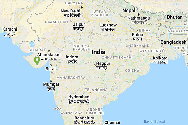 Gir National Park plotted on a map of India