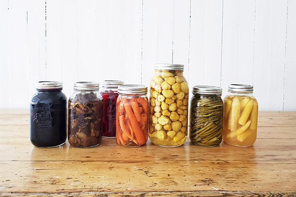 Jars of various pickles
