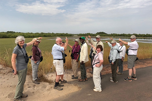 points to the location of the distant Black Crowned Cranes