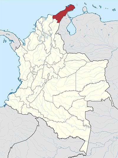 Map showing Guajira Desert in red