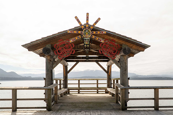 Art and carvings along the shore of Alert Bay, Cormorant Island